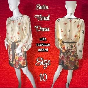 Allen B by Allen Schwartz Satin Floral Dress with Kimono Sleeves Size 10